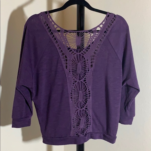 Purple Cropped Crochet-Back Sweater - Picture 2 of 2